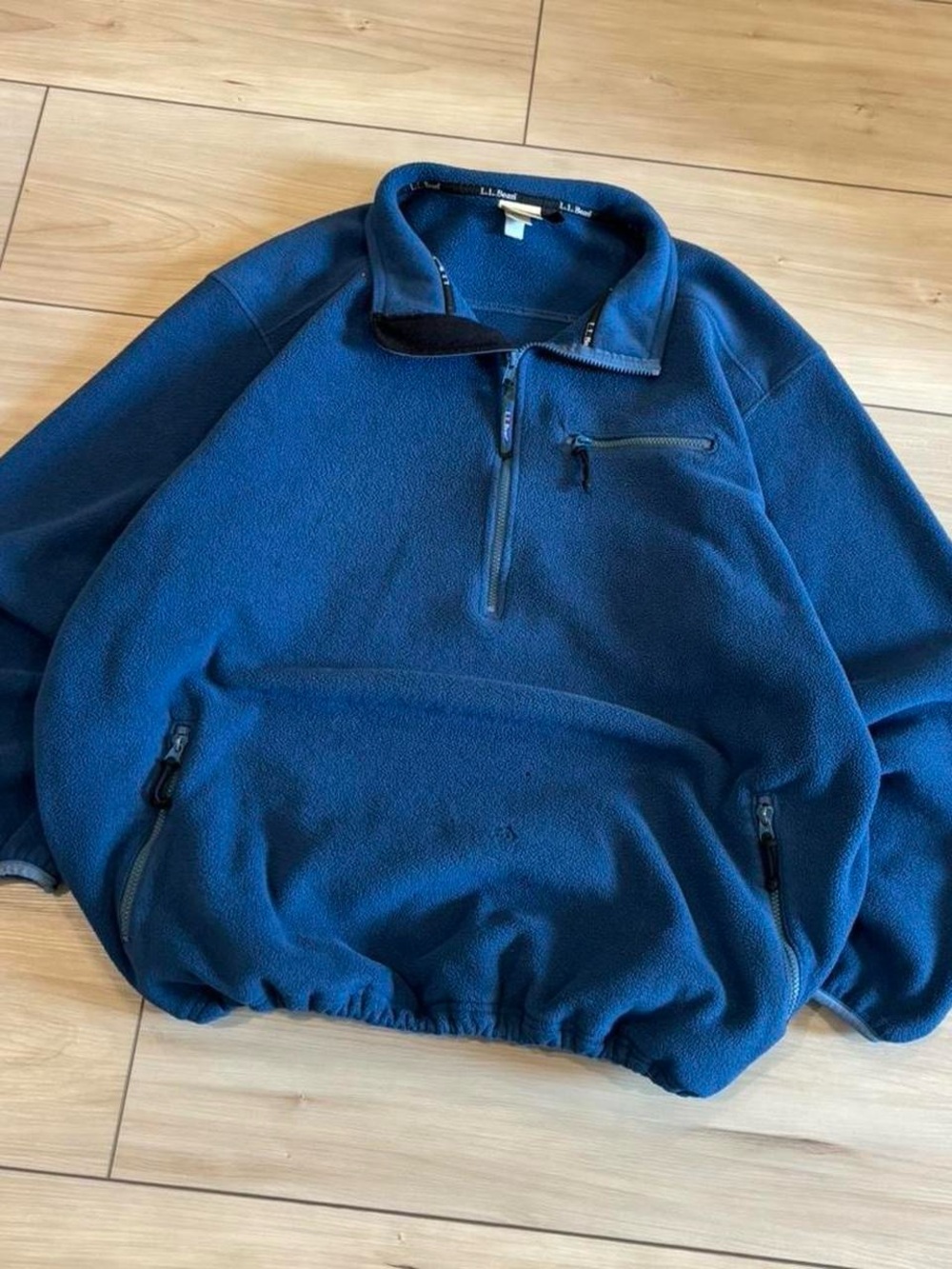 L.L. Bean Vintage 90s USA made Men's Deep Blue Half-Zip Fleece Pullover rare - Picture 2 of 4
